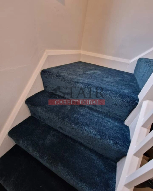A close up view of Black Velvet Stair Runner For Office in UAE