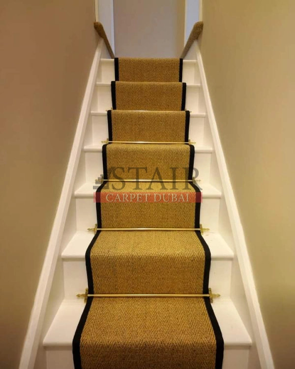 A front view of sisal stair runner with rod in Dubai