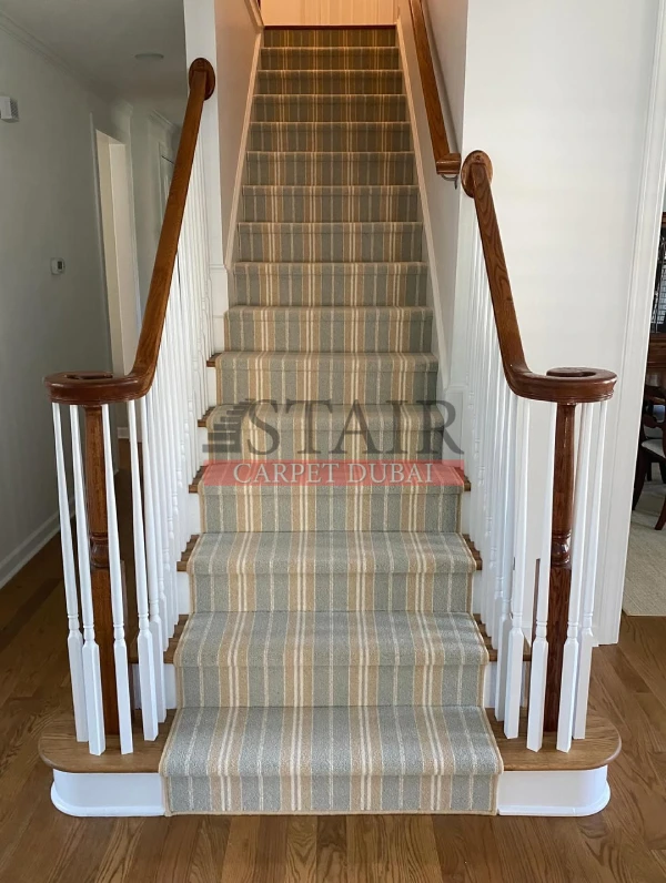 A front view of stripped stair runner carpet online
