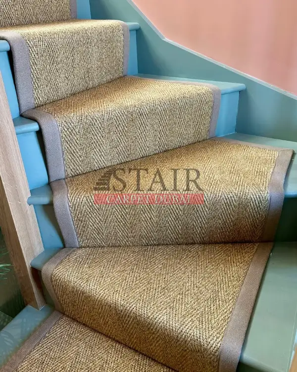 A side view of Jute Carpet installed on stairs in Dubai