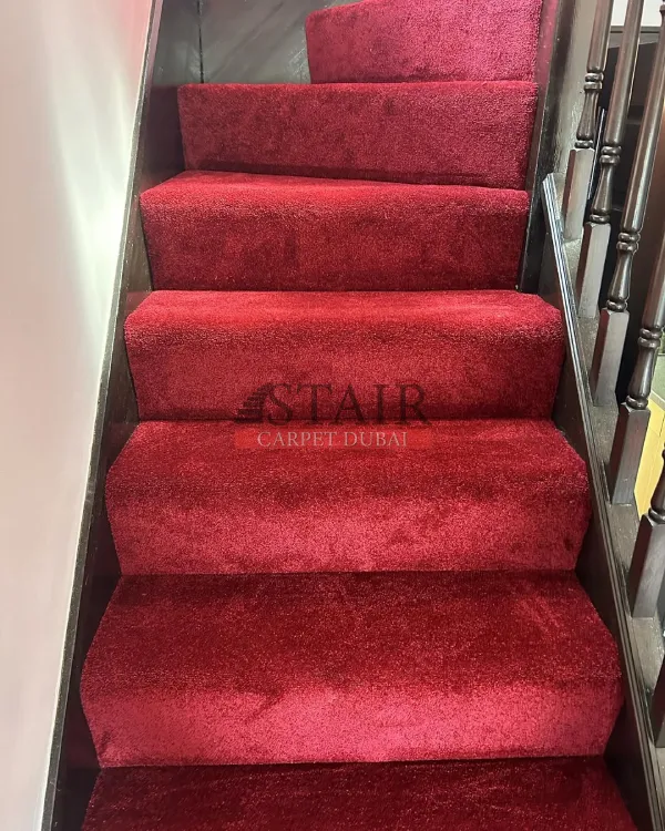 Solid Color Red Carpet For Stairs Install in Meydan Dubai