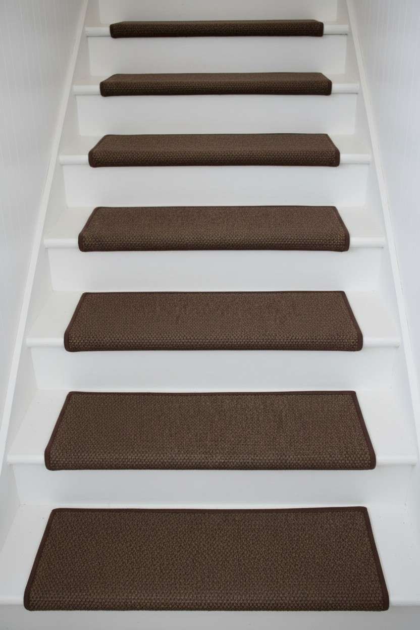 Brown polyester threads stair carpet